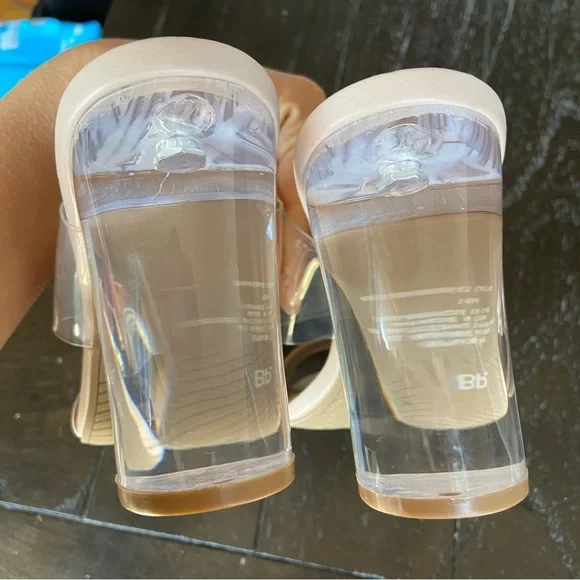 BP Naomi Clear Translucent Nude Block Heel Sandals Heels Party Size 10M - Picture 8 of 11